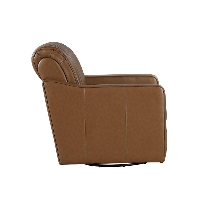 Vemy Swivel Chair, Vertical Channel Tufted Back, Brown Faux Leather