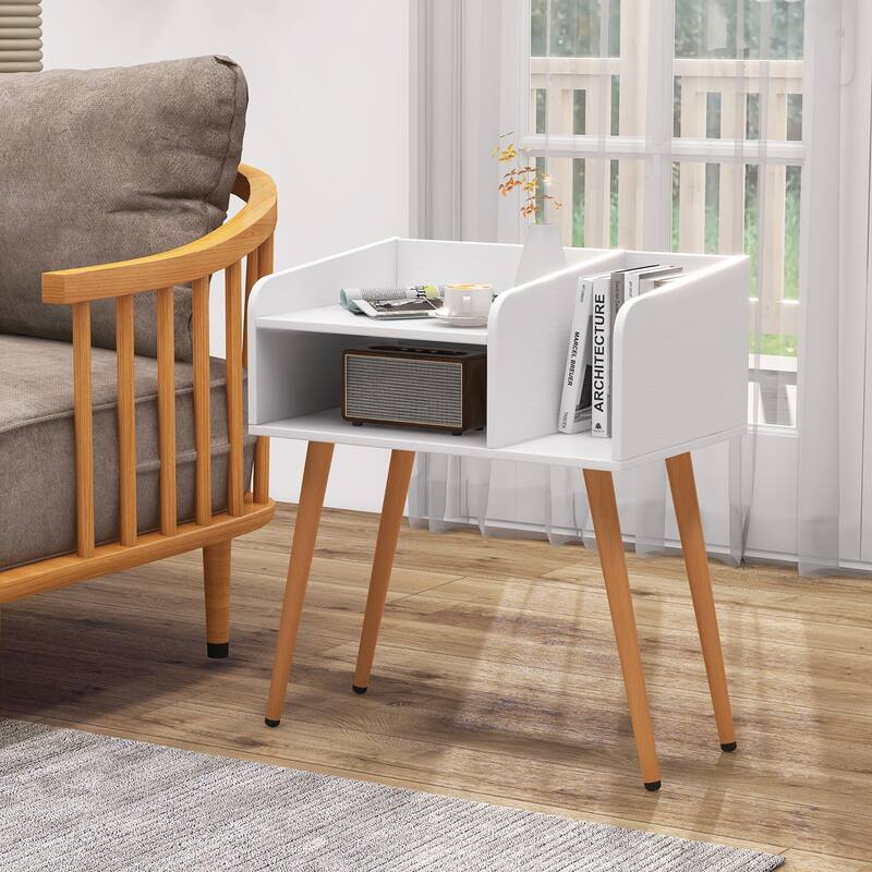 Gymax Set of 2 Mid Century Modern End Table w/ Open Shelves Metal