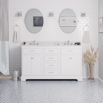 KitchenBathCollection Aria 60" Double Bathroom Vanity with Quartz Top