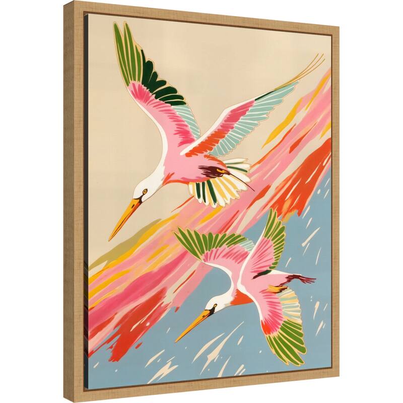 Roseate Spoonbills Sky Ballet by Uma Gokhale Framed Canvas Wall Art