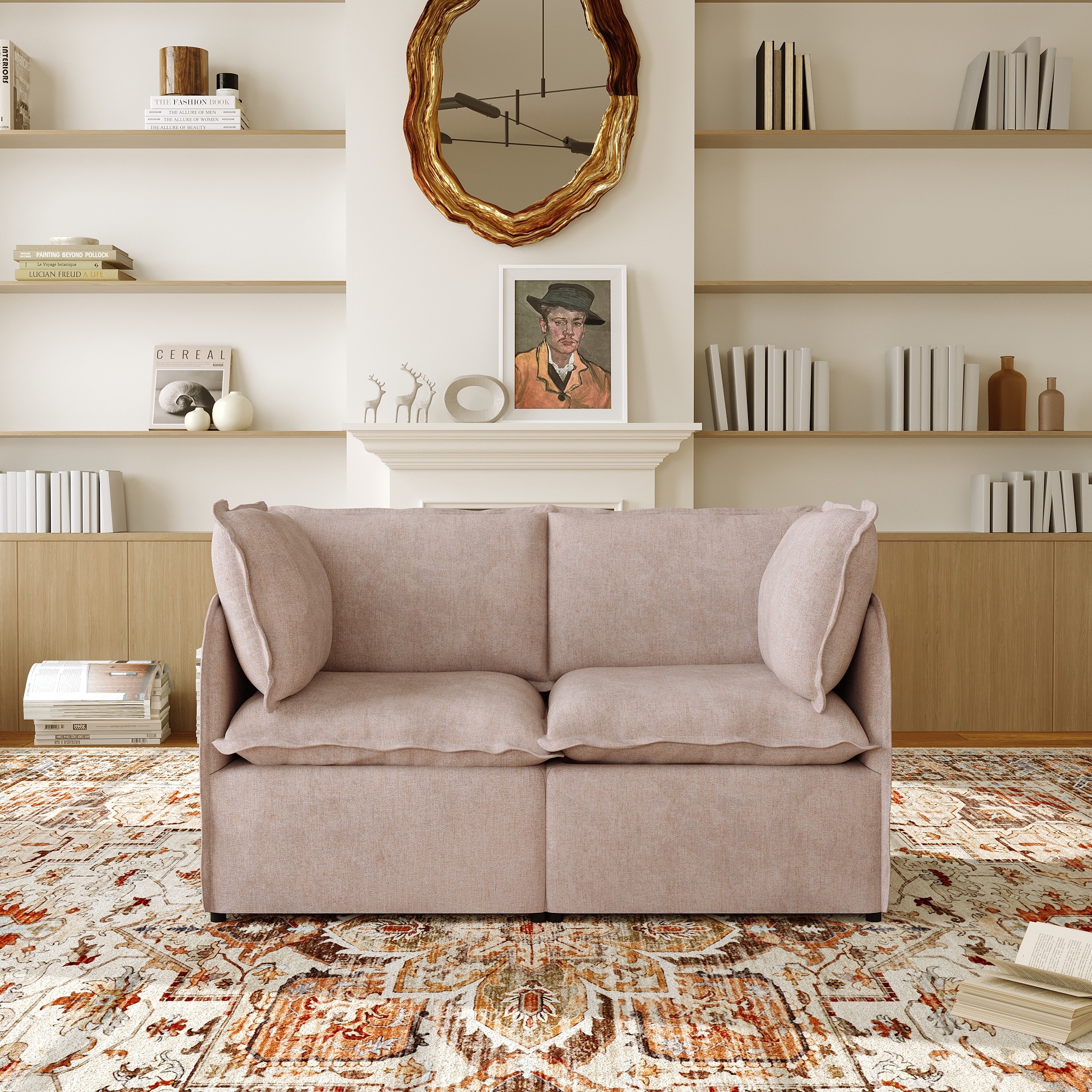 2 - Piece Upholstered linen Modular Sectional Sofa with Back and Iron Frame