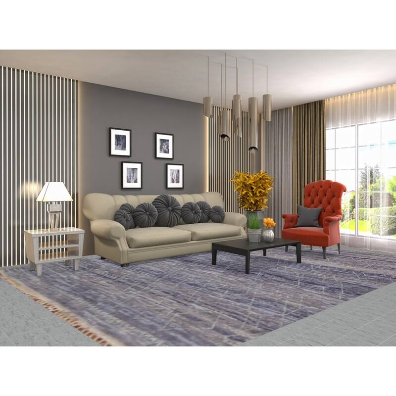 Blue Trellis Moroccan Area Rug Hand-Knotted Wool Carpet - 9'0"x 12'10"