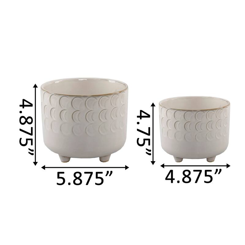 6IN & 4.75IN SMALL MOON PHASE FOOTED PLANTER,SET OF 2, Glass Blue