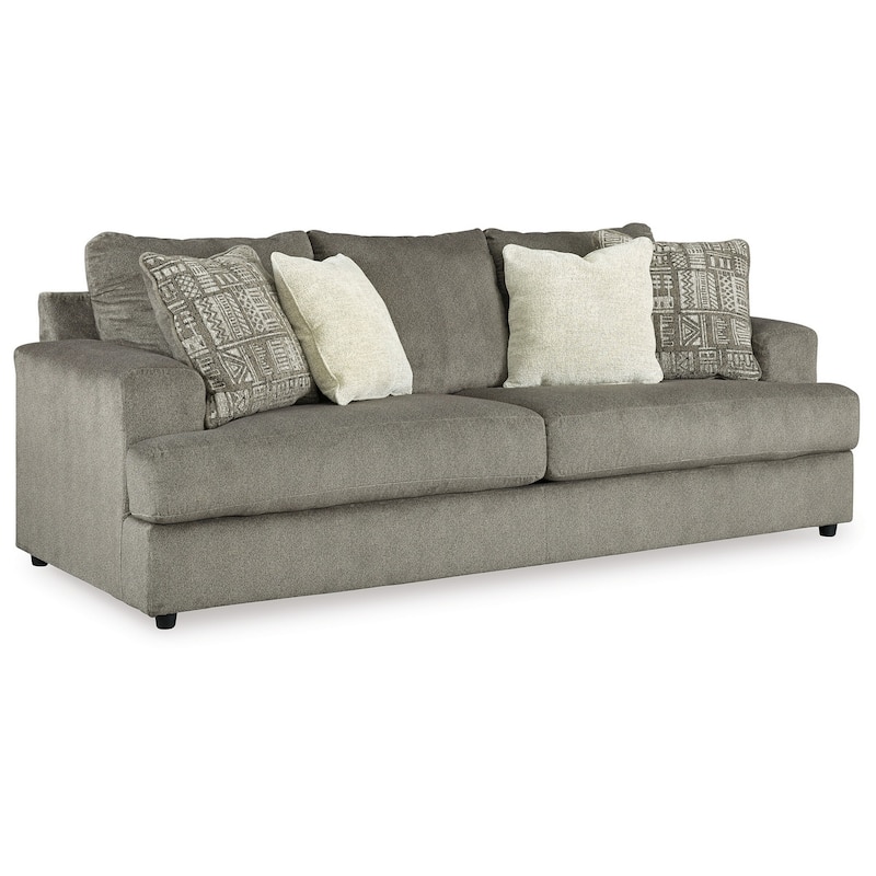 Tren 96 Inch Wide Sofa, 4 Jacquard Pillows, Ash Gray Chenille Polyester