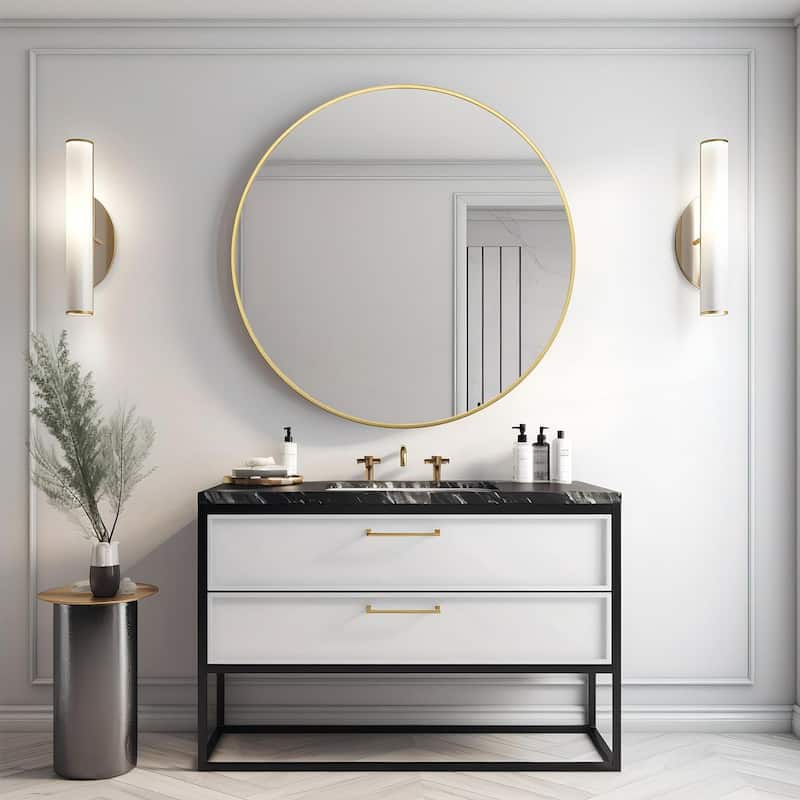 42 Inch Metal Framed Round Bathrrom Mirror for Wall - Gold