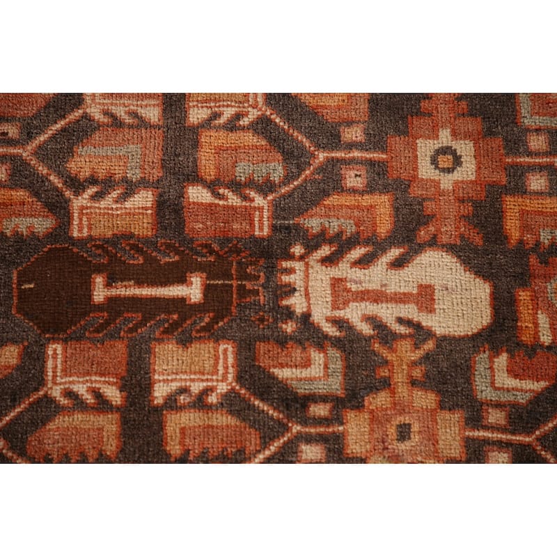 Geometric Meshkin Persian Vintage Area Rug Hand-Knotted Wool Carpet - 4'7" x 9'3"