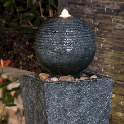 Demta Floating Pedestal Sphere Polyresin LED Garden Fountain with Pebbles by Havenside Home