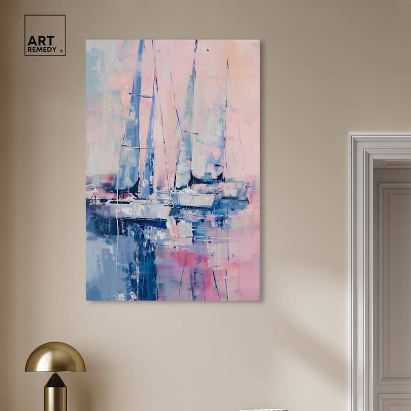 Art Remedy Pastel Sea Breeze Gallery Wrapped Sailing 1 Piece Canvas Wall Art