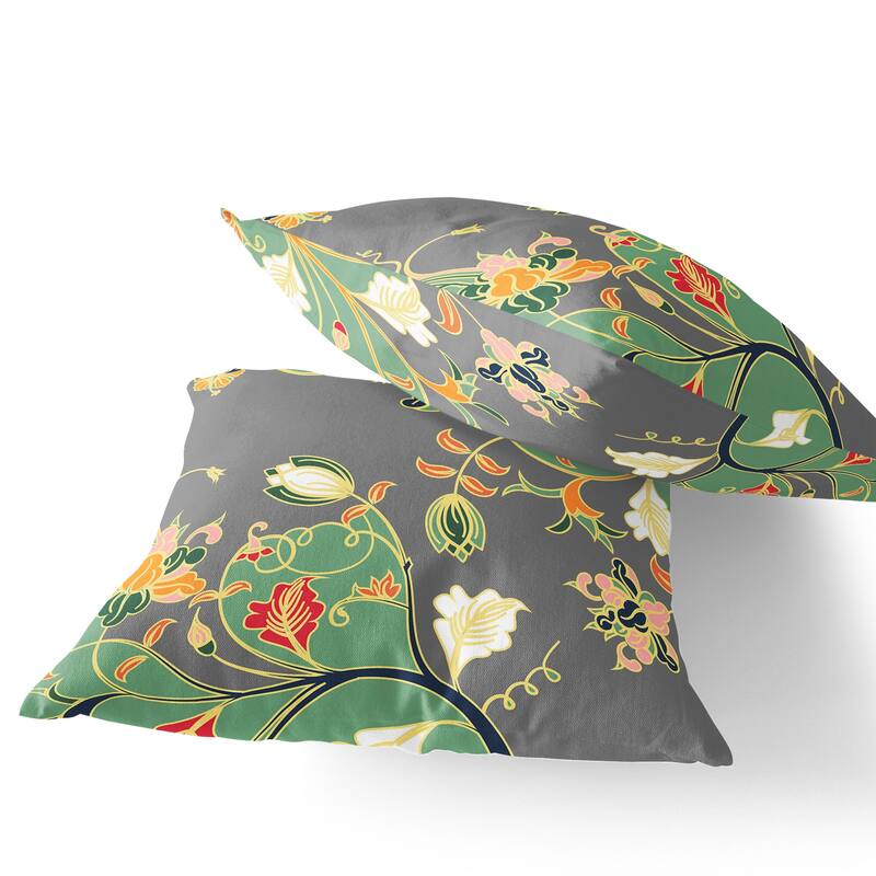 HomeRoots Set of Two 16" X 16" Gray and Orange Blown Seam Floral Indoor Outdoor Throw Pillow - 16.00' X '16.00' X '5.00