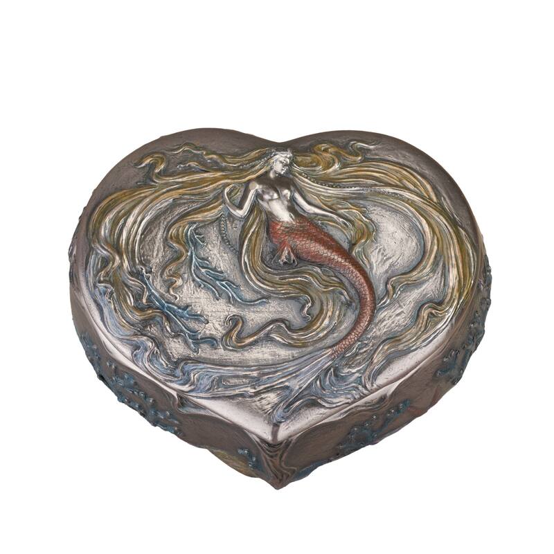Charis 5.51" width Mermaid-Heart Shape Trinket Box Poly Resin
