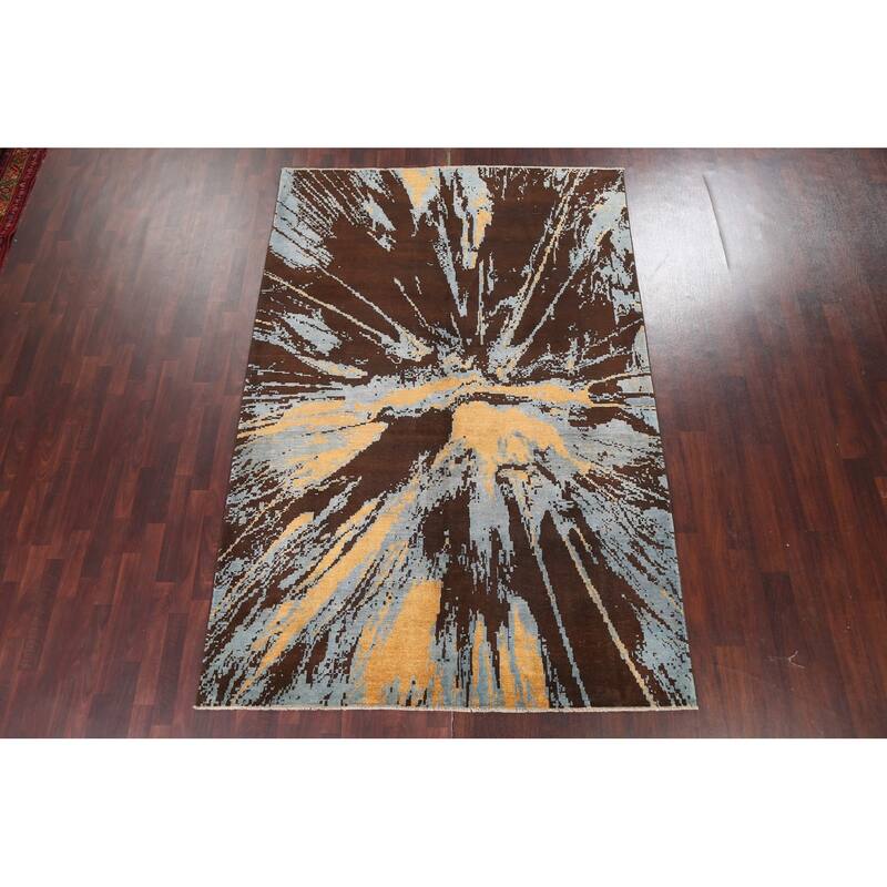 Contemporary Abstract Vegetable Dye Area Rug Hand-knotted Wool Carpet - 6'9" x 9'8"
