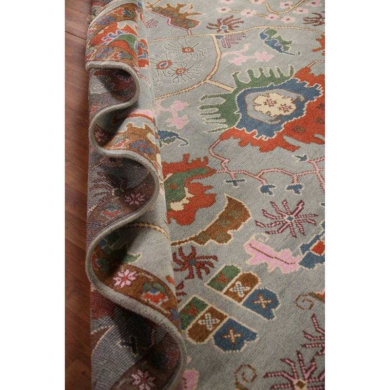 All-Over Oushak Oriental Area Rug Hand-Knotted Wool Carpet - 9'0" x 11'10"