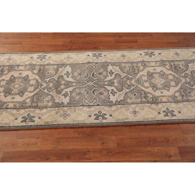 Gray & Ivory Oushak Indian Runner Rug Handmade Wool Carpet - 2'6"x 9'9"