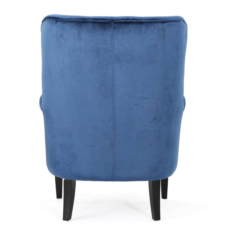 Modern 32" High Back Velvet Upholstered Button Tufted Club Chair with Birch Wood Legs and Nailheads