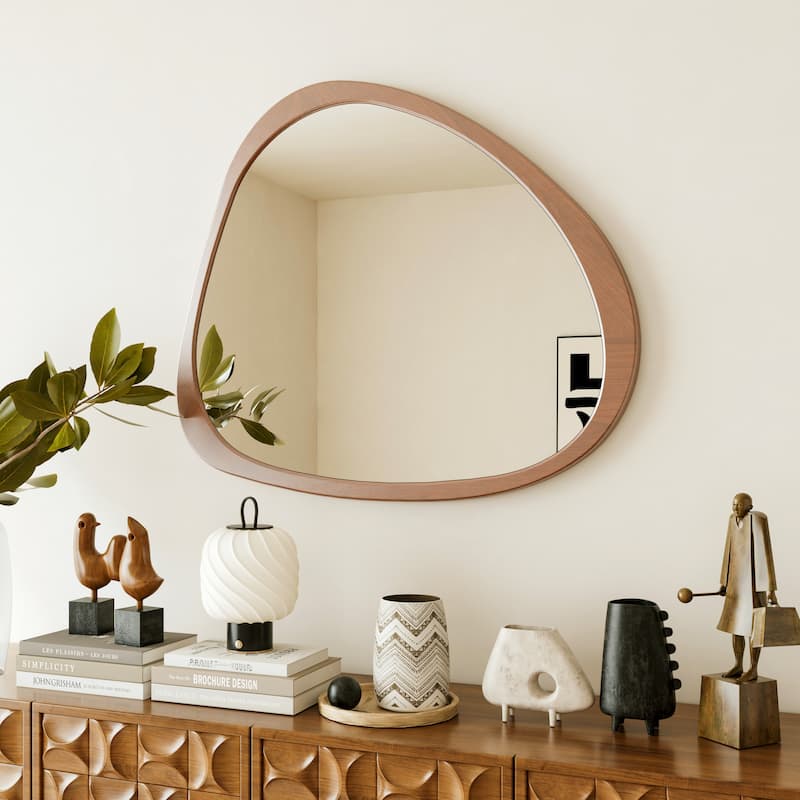 Solid Wood Mirror 45 Inch Asymmetrical Wall Mirror Wooden Framed Mirror Large Sized Dressing Mirror,for Living Room
