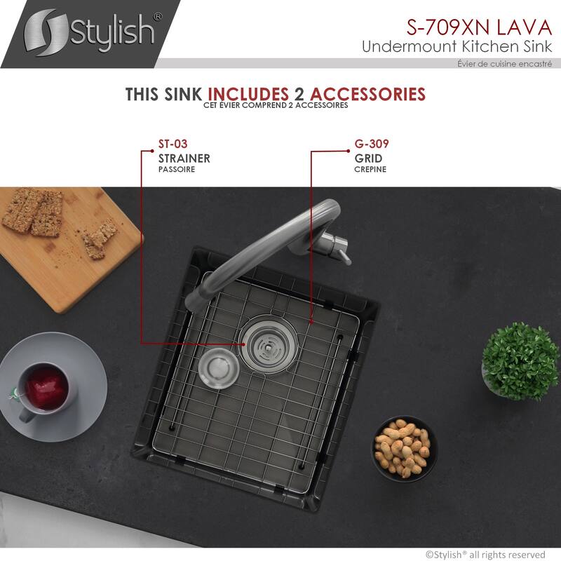 Undermount 16" Graphite Black Single Bowl Kitchen Sink Handmade