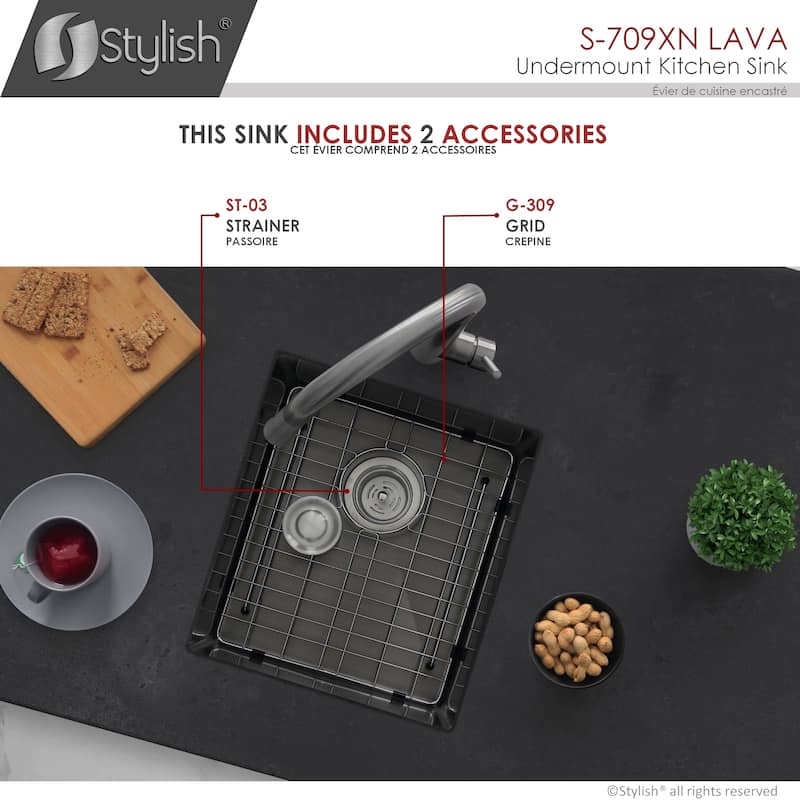 Undermount 16" Graphite Black Single Bowl Kitchen Sink Handmade