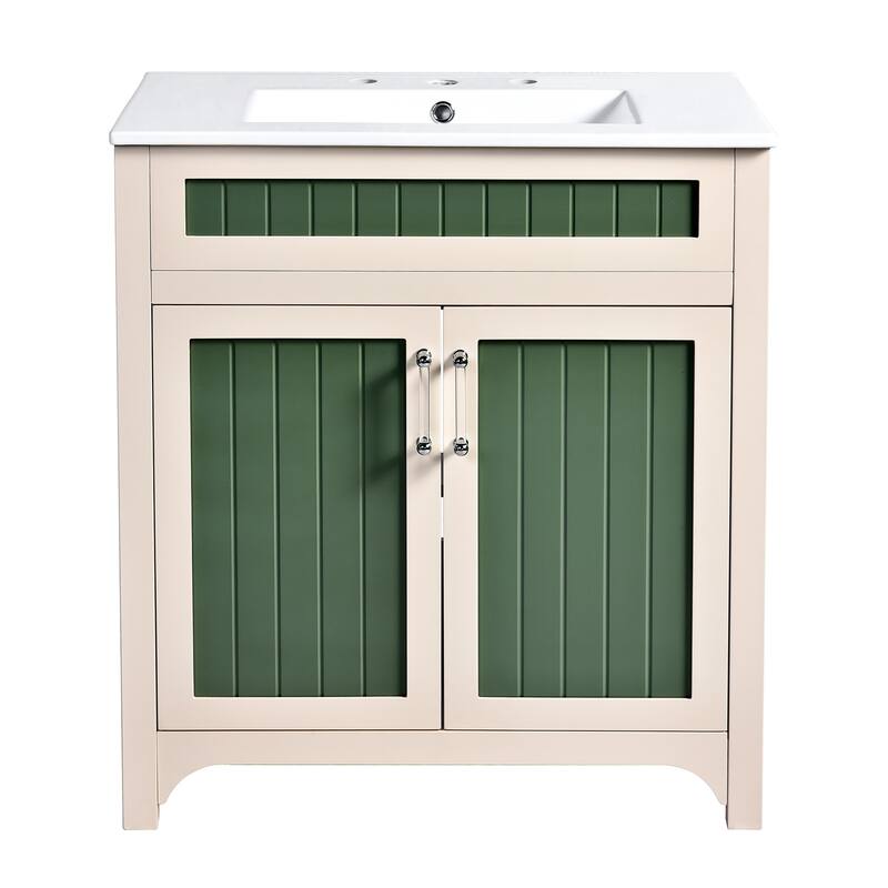 30 Inch Single Sink Freestanding Bathroom Vanity in Green with White Ceramic Top