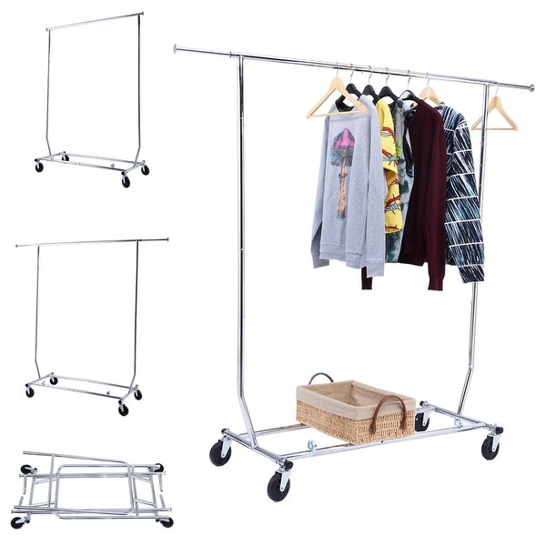 Costway Heavy Duty Commercial Grade Clothing Garment Rolling Collapsible Rack Chrome - Silver
