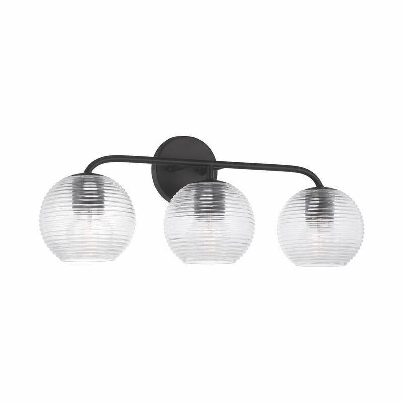 Dolan 3-light Bath/ Vanity Fixture w/ Clear Ribbed Glass - Matte Black