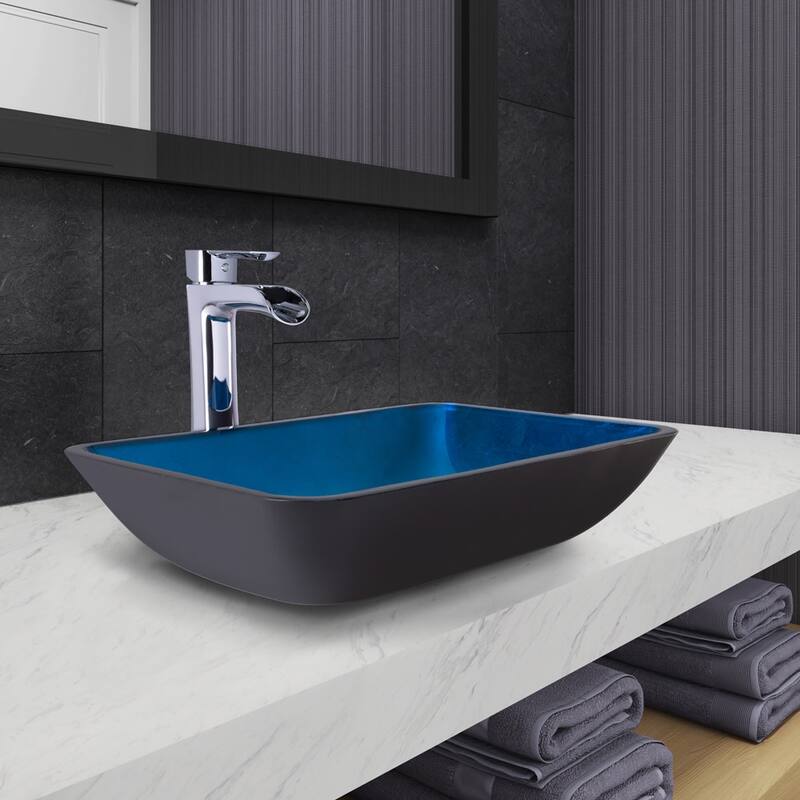Vigo 18-1/4" Glass Bathroom Vessel Sink with Niko Single Hole Bathroom - Chrome