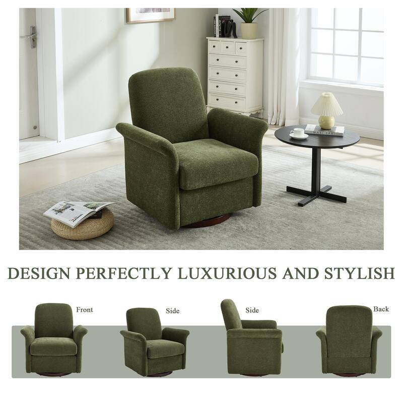 Modern Barrel Armchair with Wood Base for Bedroom