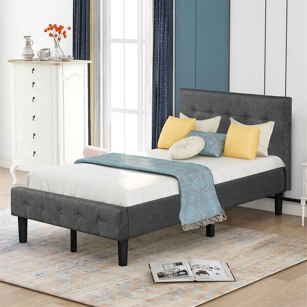 Merax Twin Upholstered Platform Bed with Headboard No Box Spring