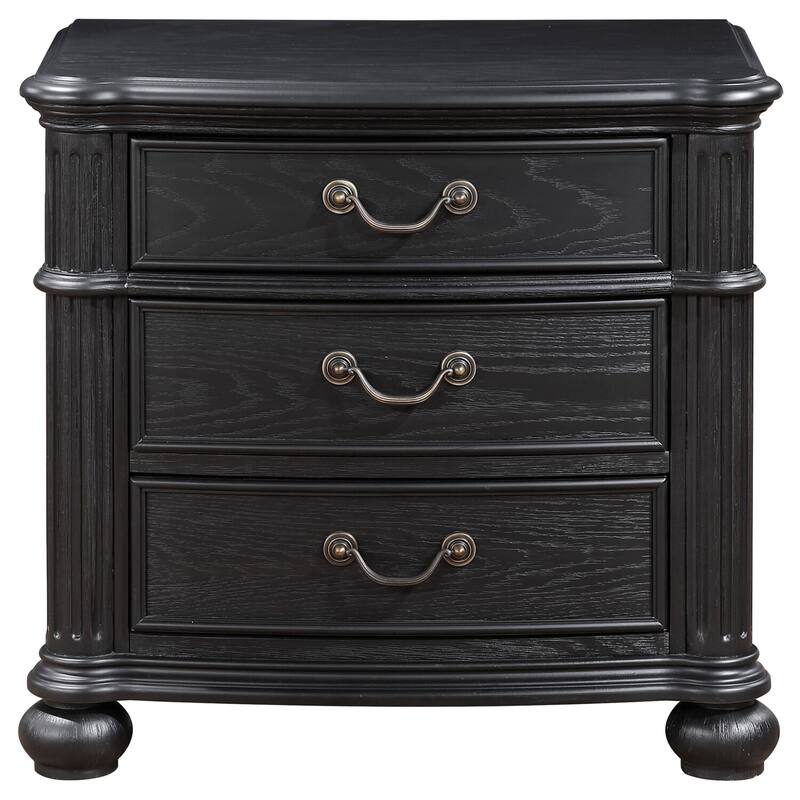 Black 3-Drawer Nightstand with Felt Lined Top Drawer, Cable Management Grooves and Timeless Modern Hardware