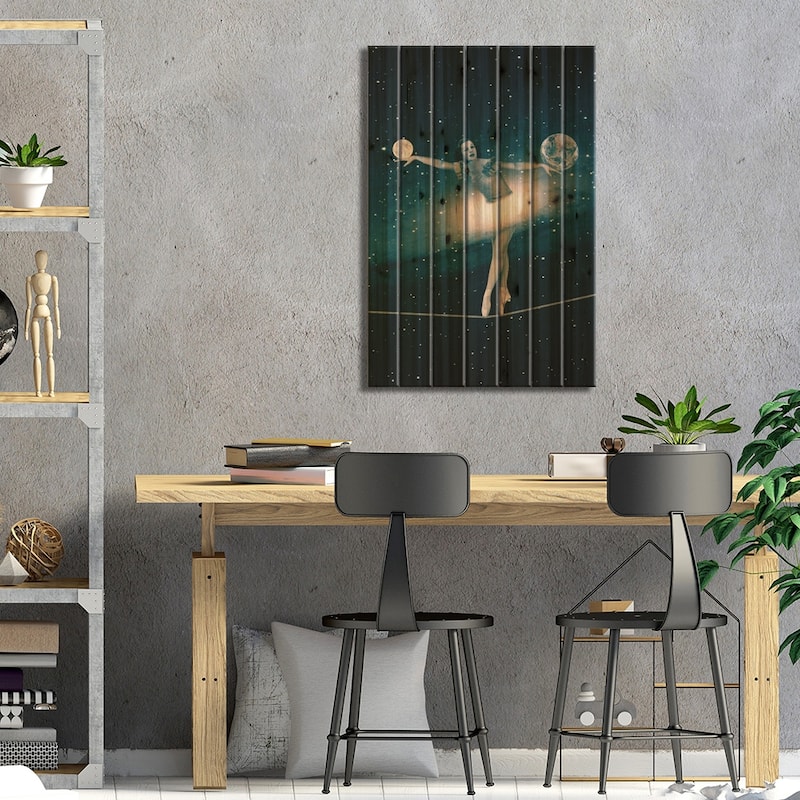 The Cosmic Game Of Balance Print On Wood by Paula Belle Flores - Multi-Color