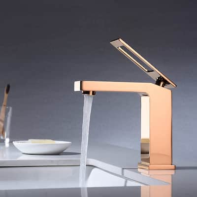 Rose Gold Single Handle bathroom Sink Faucet with brass pop up overflow Drain