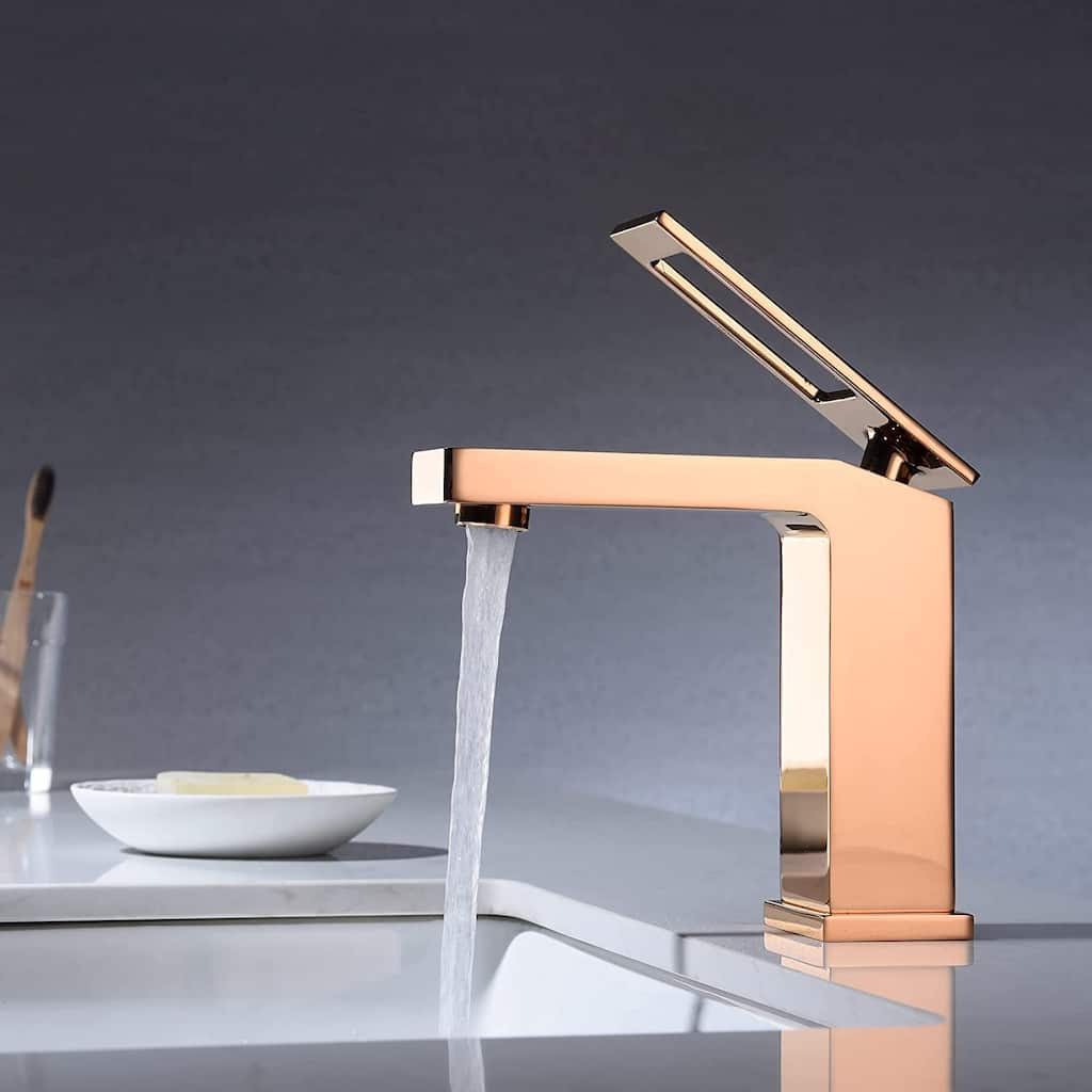 Rose Gold Single Handle bathroom Sink Faucet with brass pop up overflow Drain