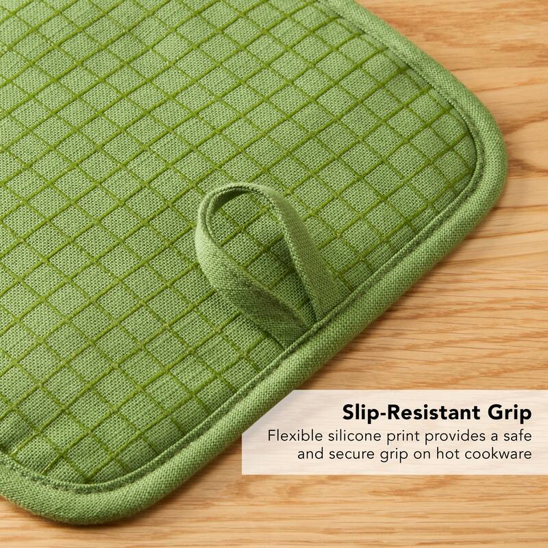 KITCHENAID Gourmet Series Gridlines Pot Holders 2-Pack Set, Heat Resistant up to 600°F, Soft Silicone Grip, Magnetic Cuff