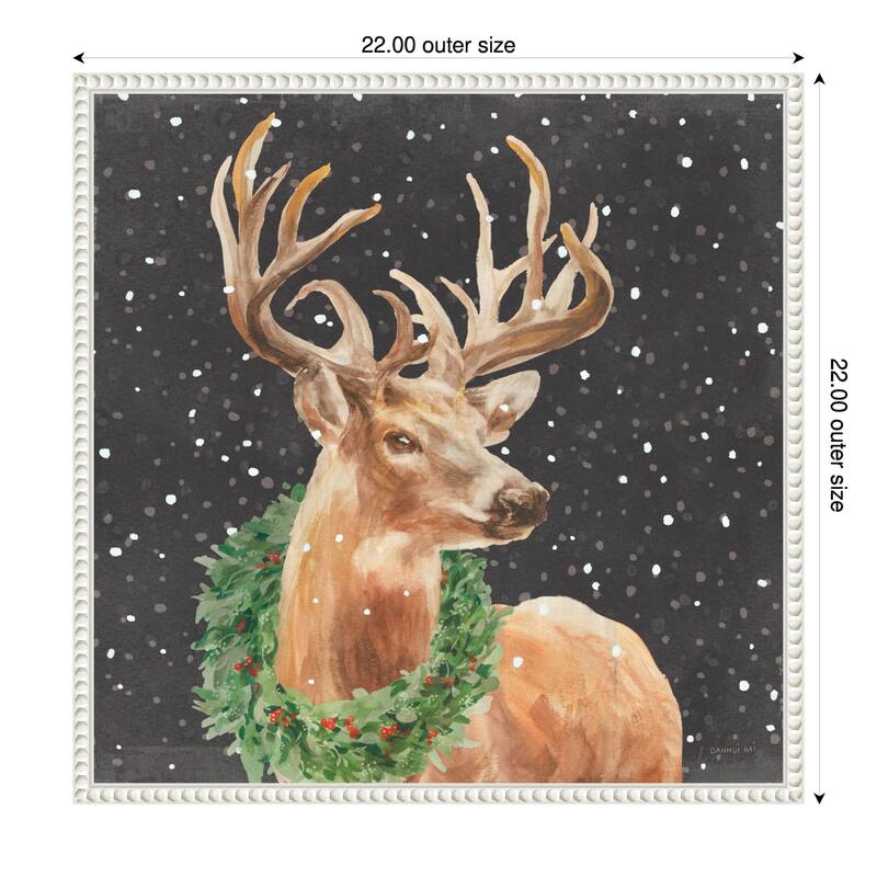 Woodland Holidays Stag Black by Danhui Nai (22 x 22 in.), Framed Canvas Wall Art Print - Sylvie Beaded White