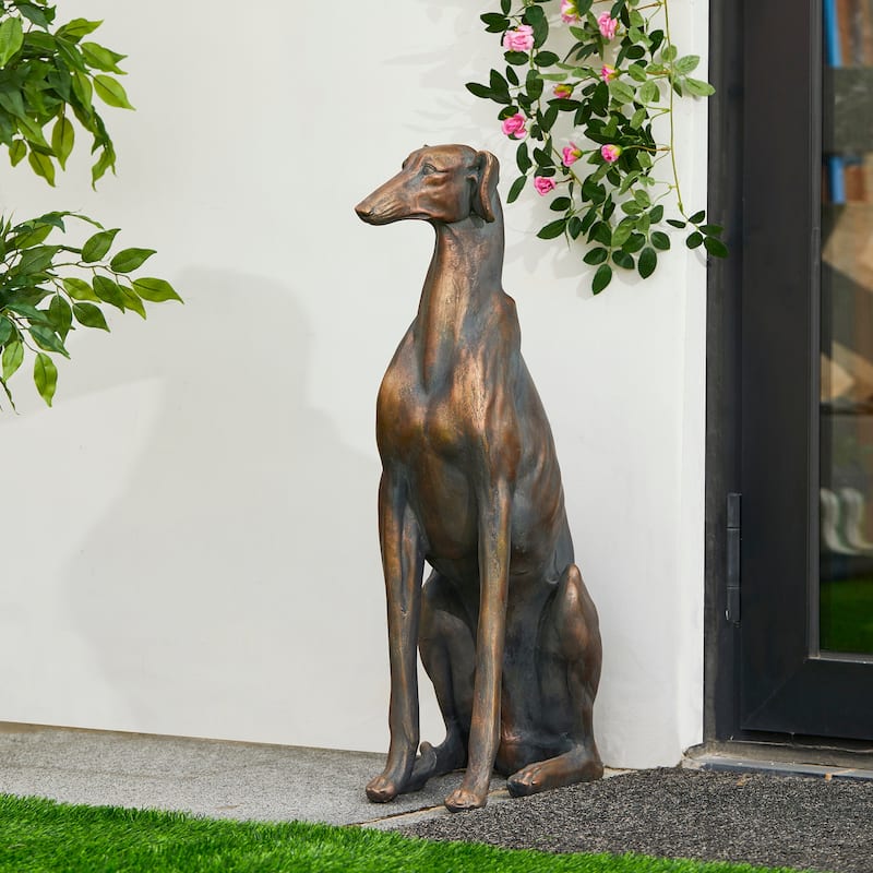Glitzhome 30"H Morden MgO Bronze Sitting Guardian Greyhound Dog Garden Statue Porch Sculpture Indoor Outdoor