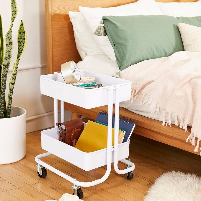 2-Tier Rolling Utility Cart - 15.6"D x 16.7"W x 19.7"H