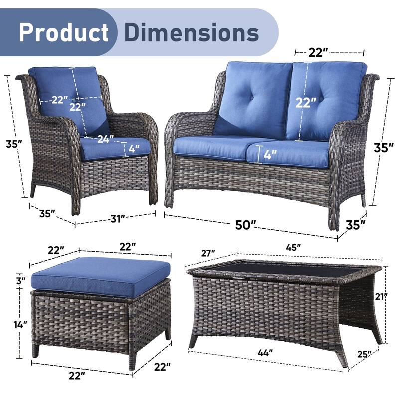 Outdoor Loveseat Sofa with Chair Ottoman Table
