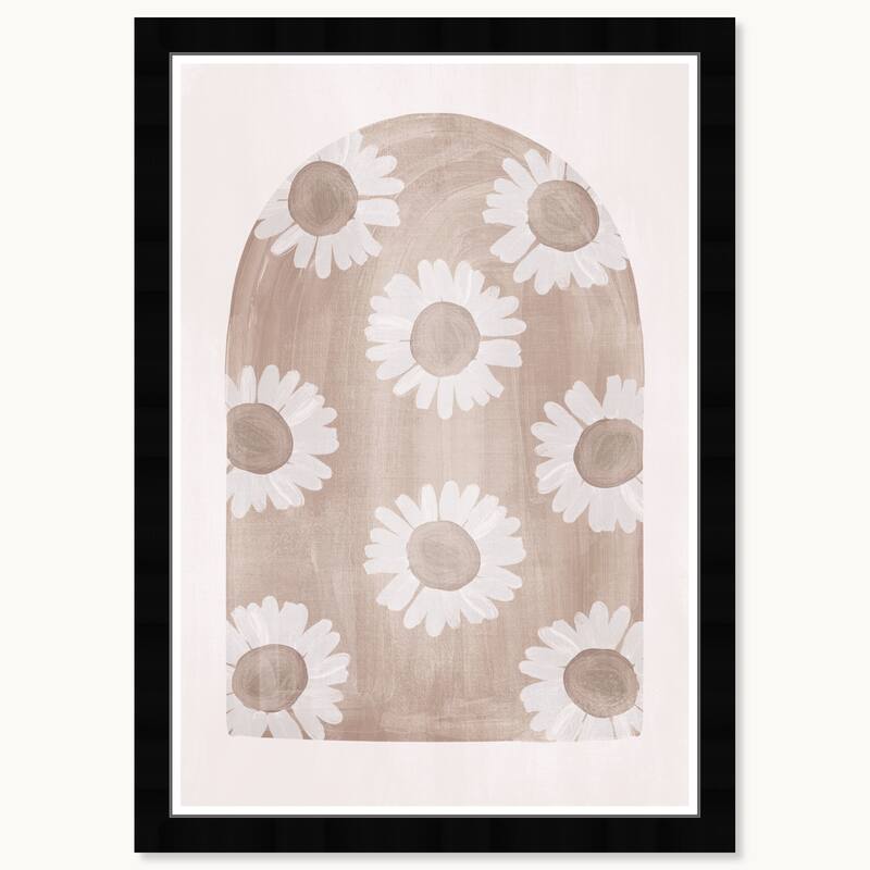 Wynwood Studio Faded Floral Arch Framed Boho Floral 1 Piece Canvas Wall Art - 15 x 21 - Black