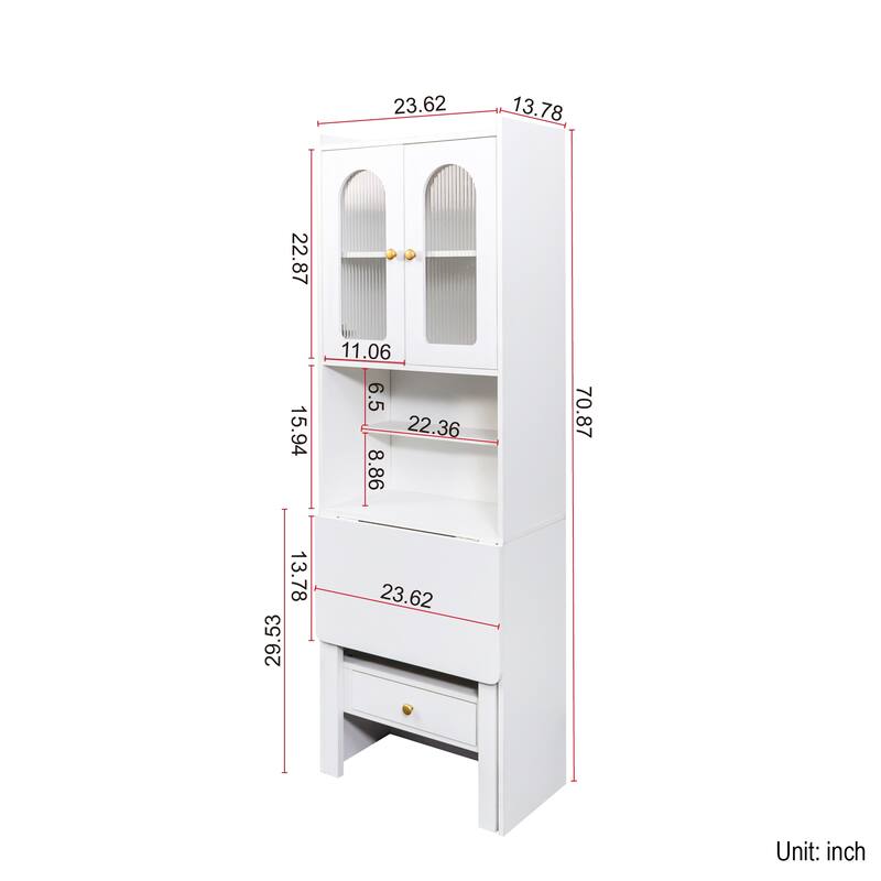 Roomfitters Fold-Out Convertible Writing Desk Cabinet with Shelf and Drawer, Space-Saving Home Office Workstation