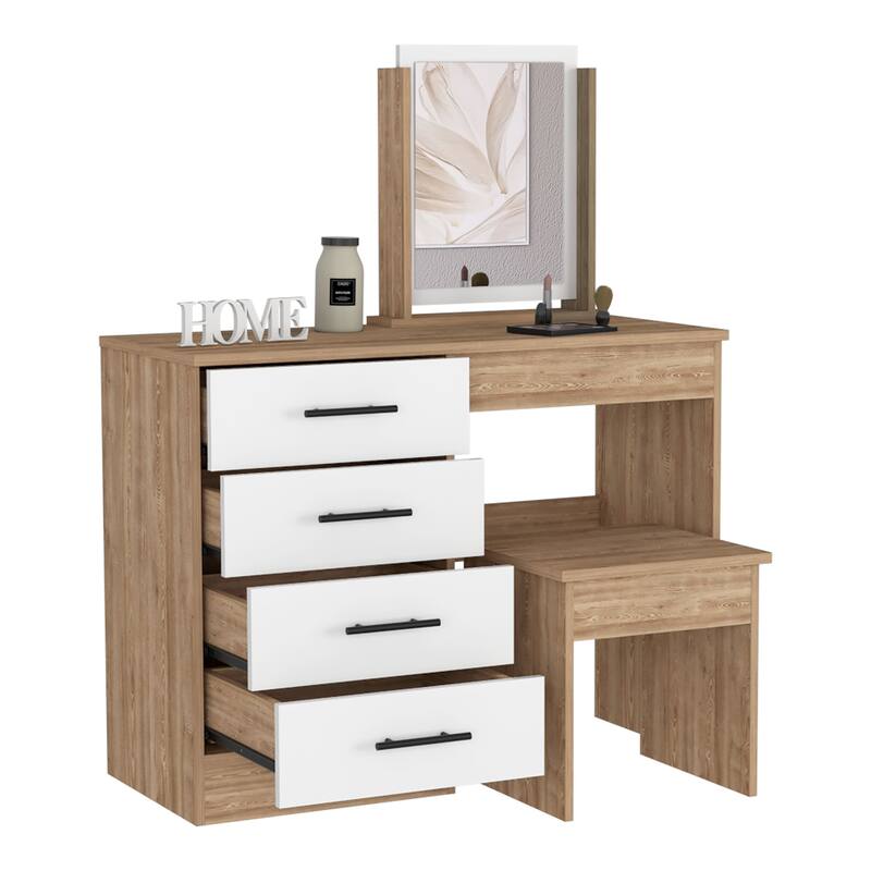 TUHOME Kaia Makeup Dressing Table with Mirror and 4 Drawers