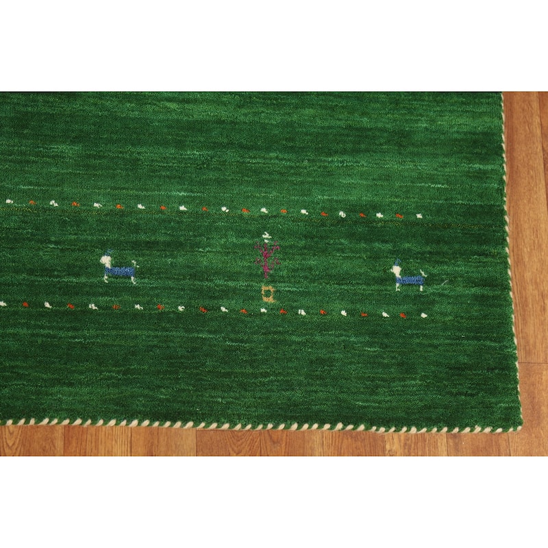 Hand Knotted Oriental 100% Wool Carpet Tribal Tribal Green Gabbeh Area Rug - 7' 8'' X 5' 0''