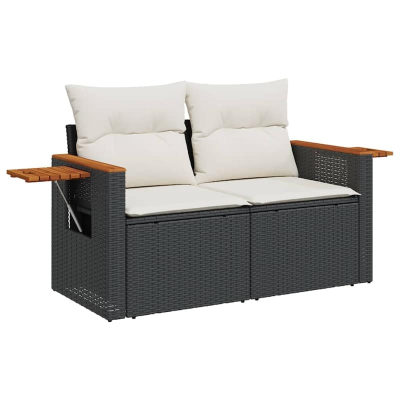 vidaXL Patio Sofa Set with Cushions Outdoor Conversation Furniture Poly Rattan - 24.4 x 33.5 x 27.2 in
