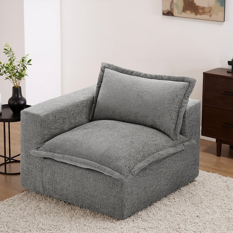 42"W Chenille Upholstered No Assembly Corner Chair - Left Facing - Grey