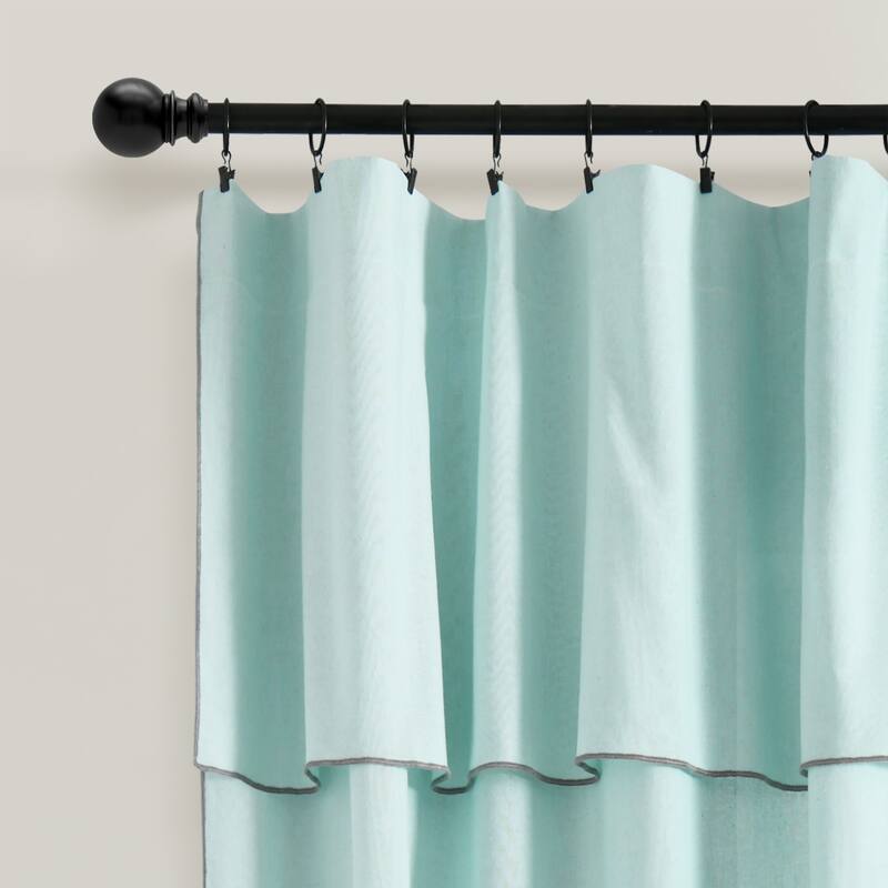 Lush Decor Modern Faux Linen Embroidered Edge With Attached Valance Window Curtain Panels Set