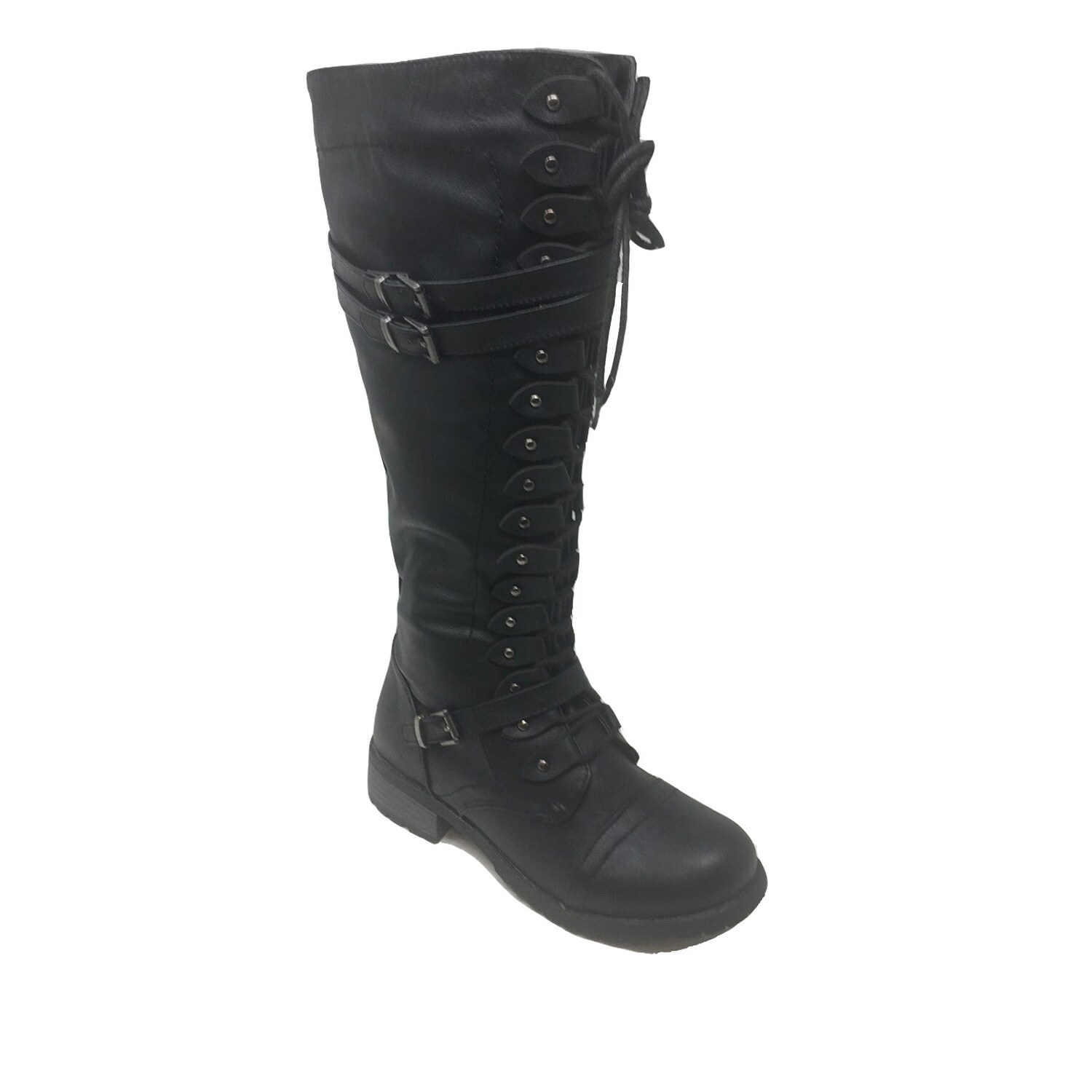 women's lace up knee high black boots