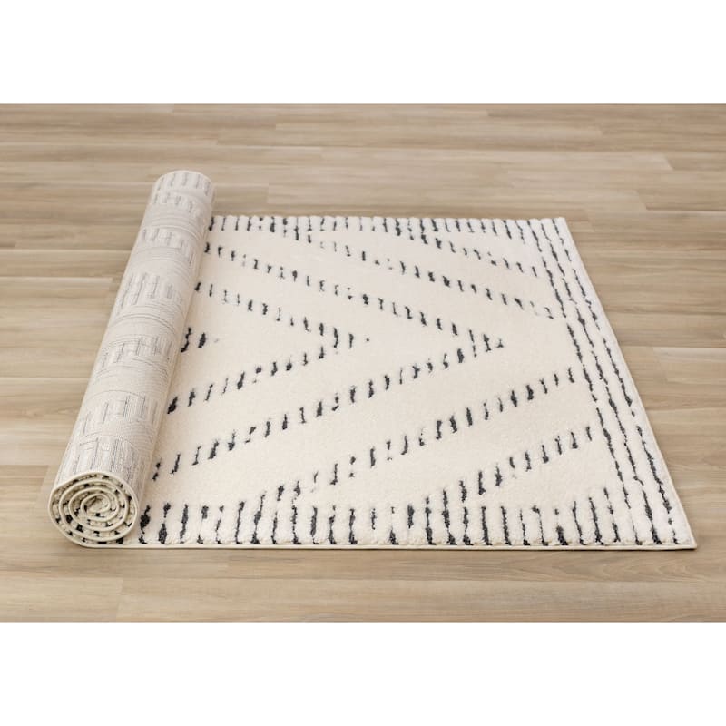Teagan Collection - Cream Black Striped Diamond Area Rug