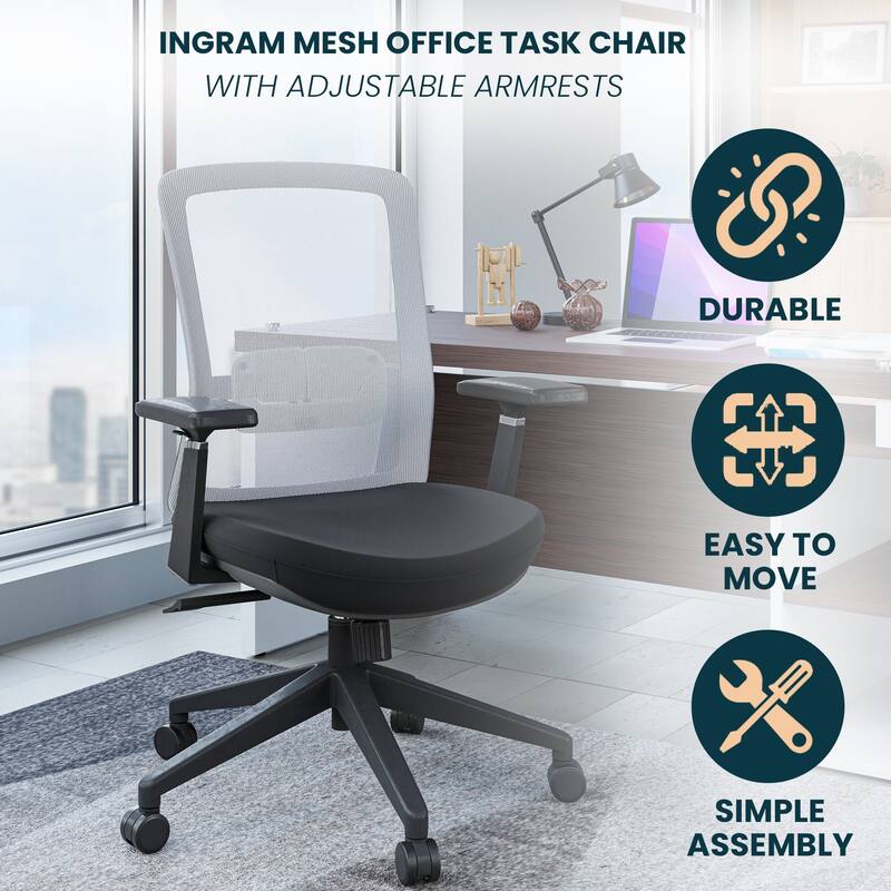 Ingram Contemporary Ergonomic Mesh Office Chair - Adjustable Height & Armrests, Mid-Back Swivel Desk Chair for Home Office