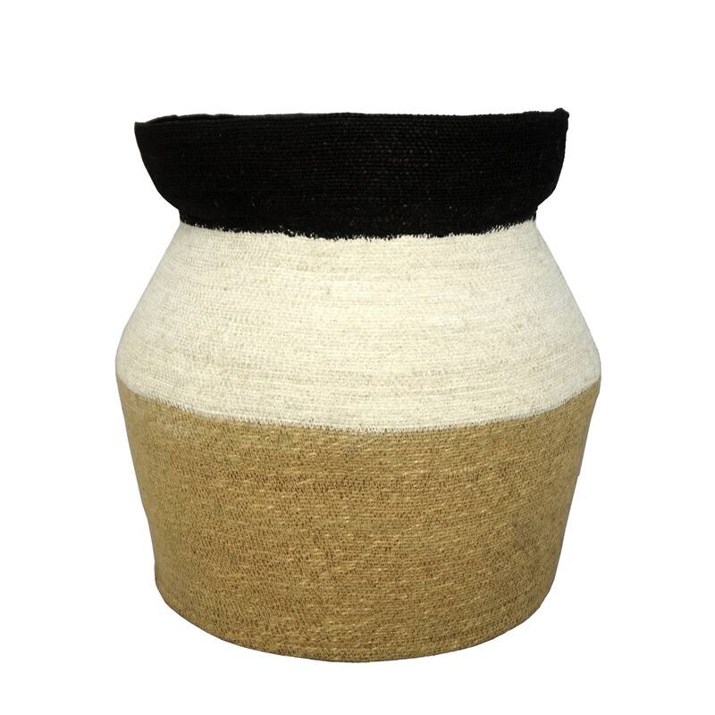 Seagrass Basket H 19.50" x Dia 17" Black, White, & Natural -ST - BLACK, NATURAL & WHI