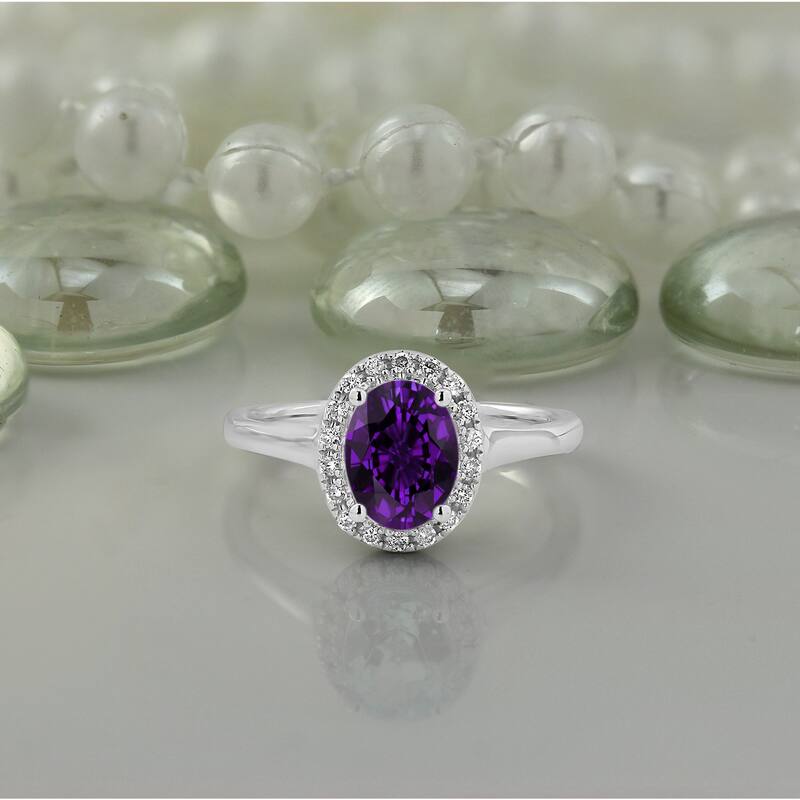 Auriya Classic 5/8ct Oval Purple Amethyst and Halo Diamond Engagement Ring 1/8cttw 14k Gold