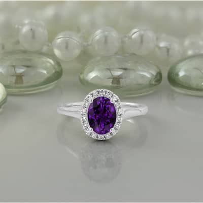 Auriya Classic 5/8ct Oval Purple Amethyst and Halo Diamond Engagement Ring 1/8cttw 14k Gold