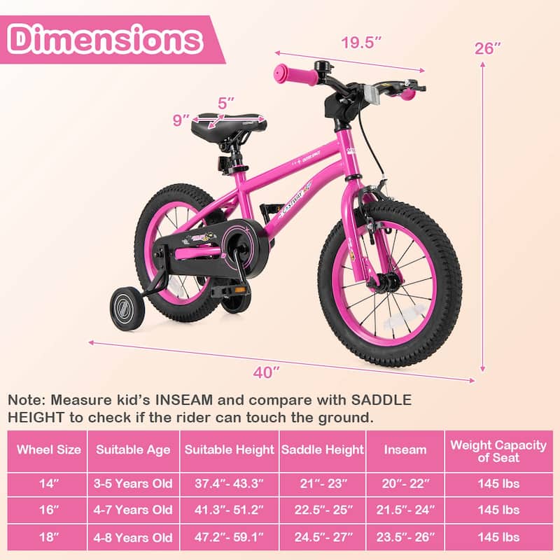 Costway 14/16/18-Inch Kid’s Bike for 4-7 Years Old with Adjustable - See Details